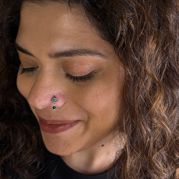 Silver Tribe Hanging Bead Nose Pin (Green)